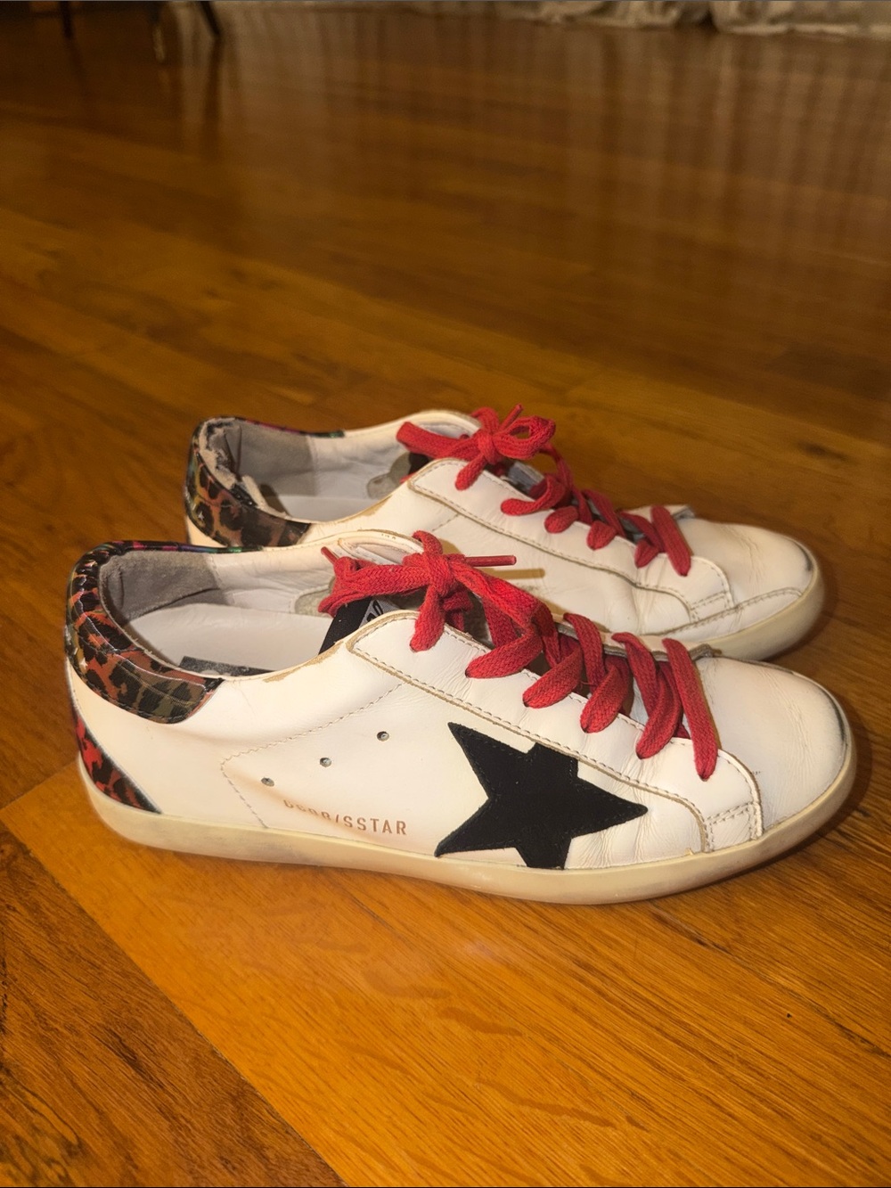 Golden Goose Kids White Sneakers with Black Star and Red Laces